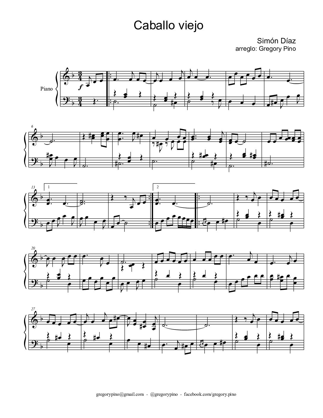 Caballo viejo, piano
