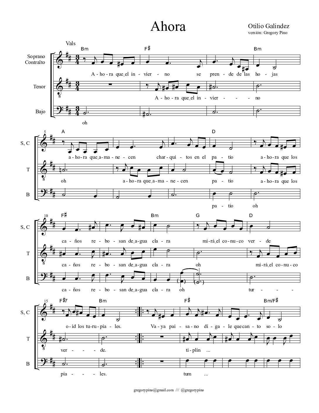 Ahora, para coro mixto a 3