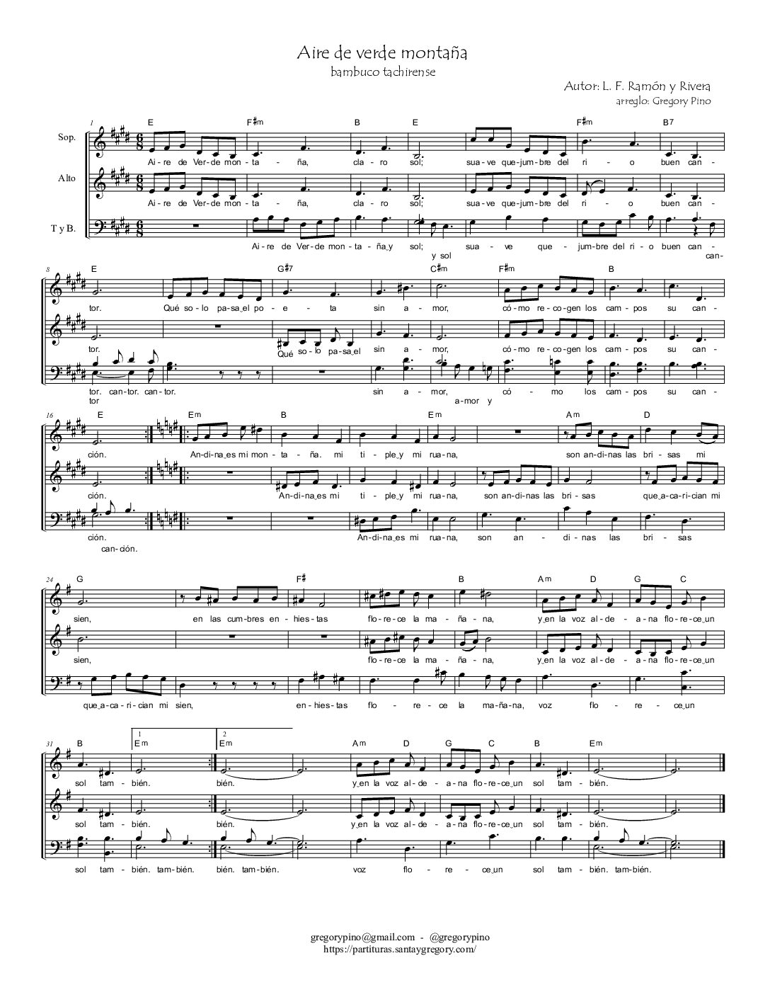 Aire de verde montaña, SATB