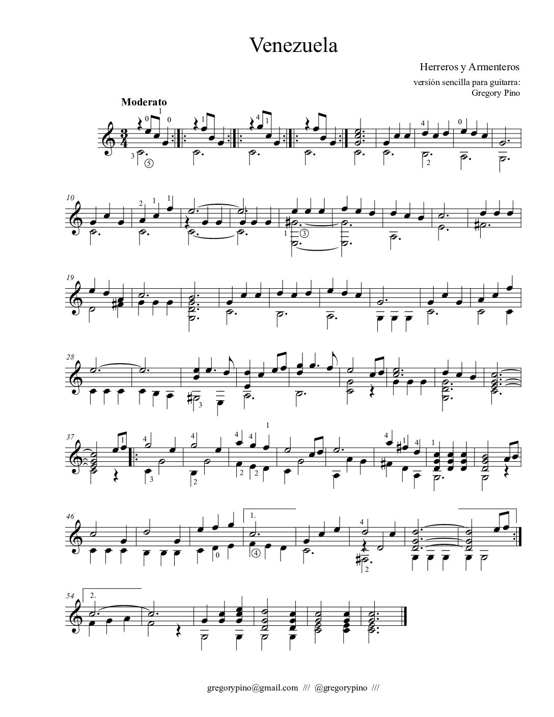 Venezuela, arreglo para guitarra