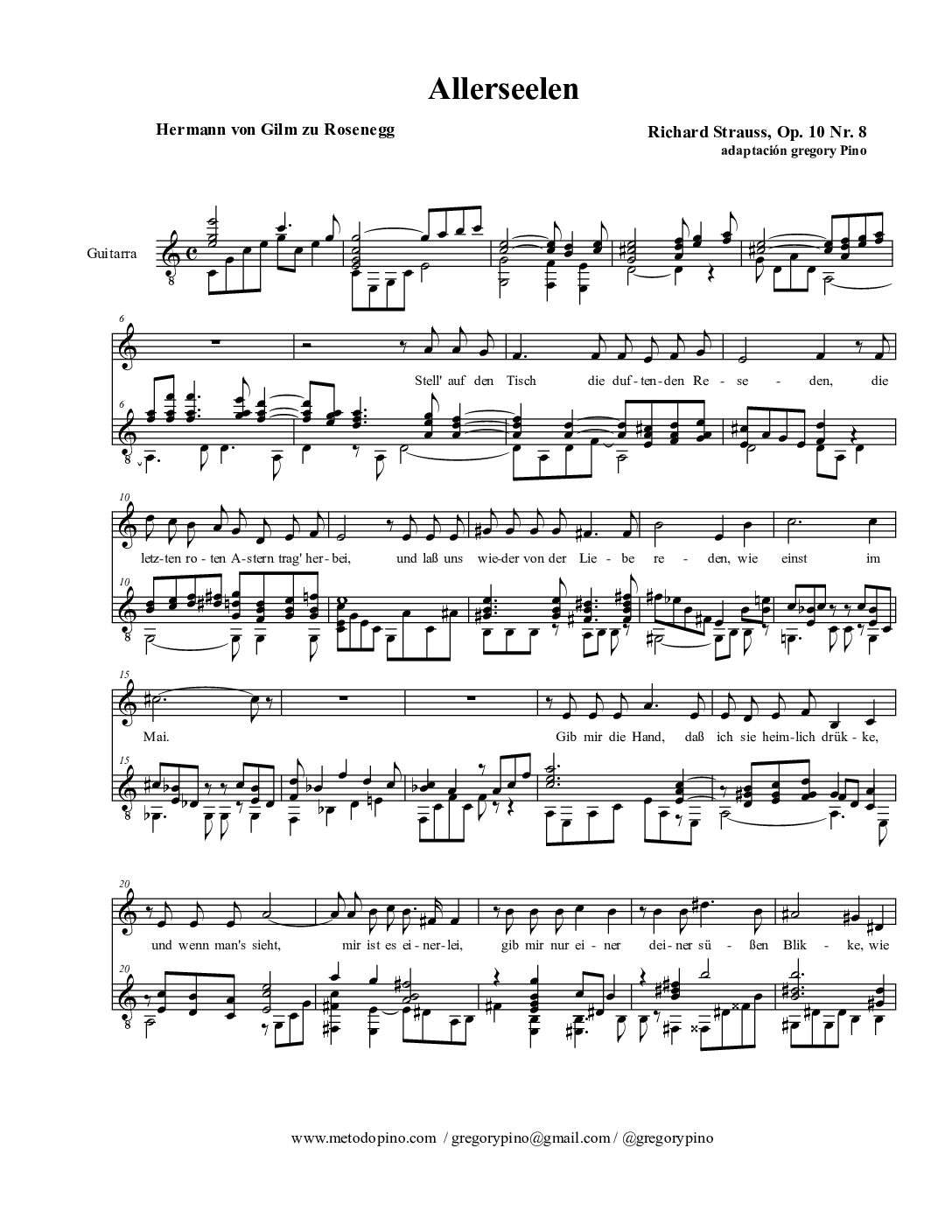 Allerseelen, R. Strauss, Guitarra y voz
