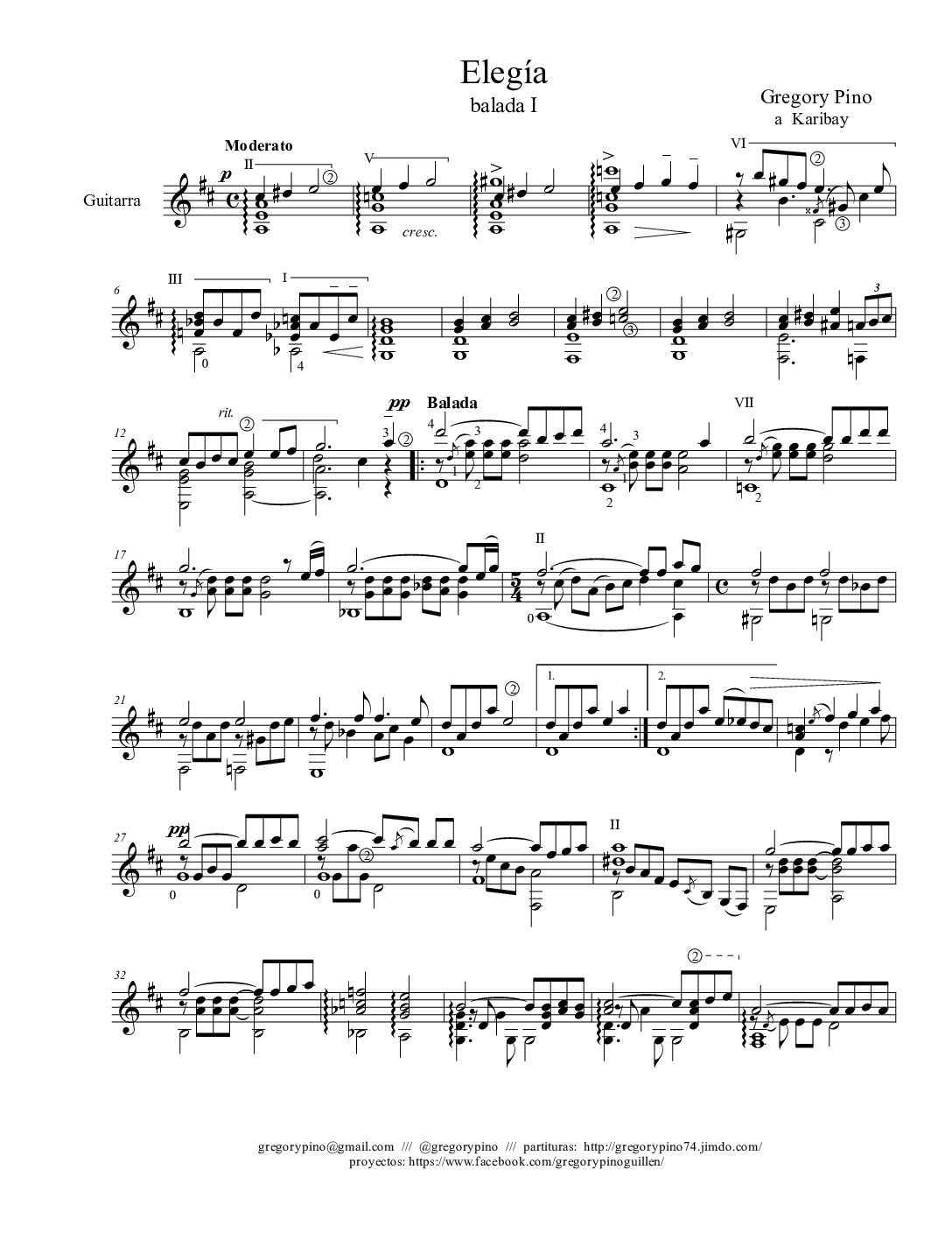 Elegía, para guitarra