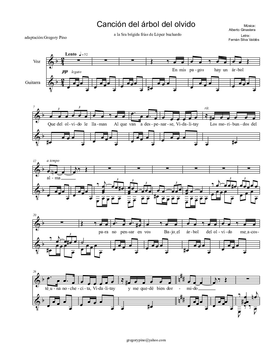 Canción del árbol del olvido, A. Ginastera - guitarra y voz