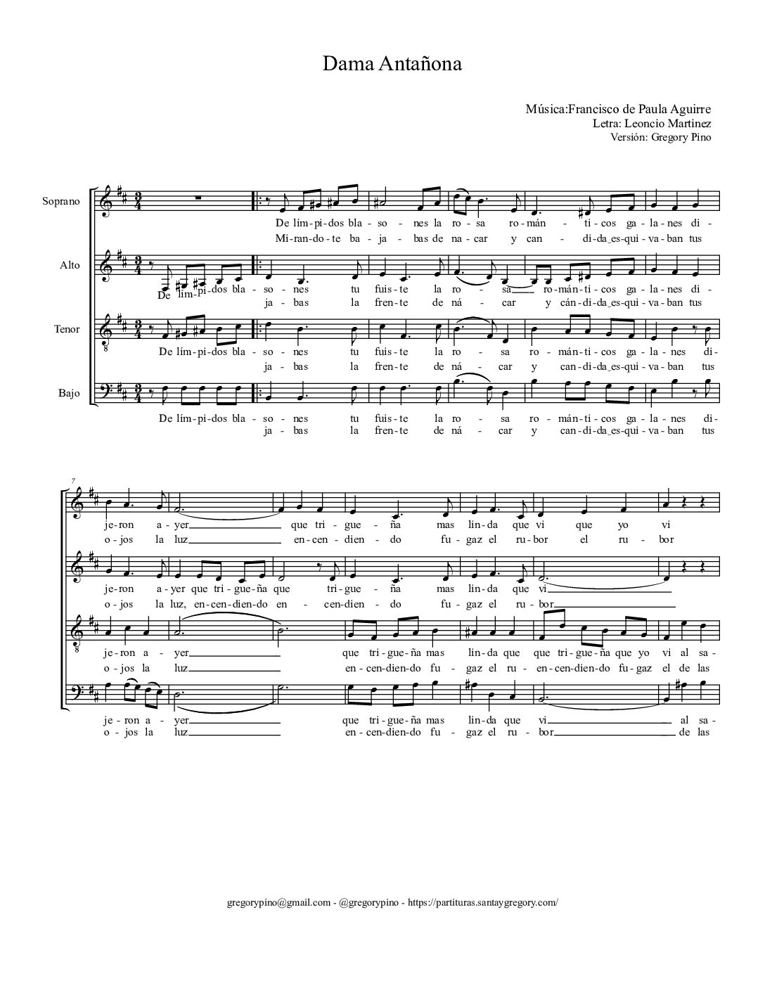 Dama antañona, SATB