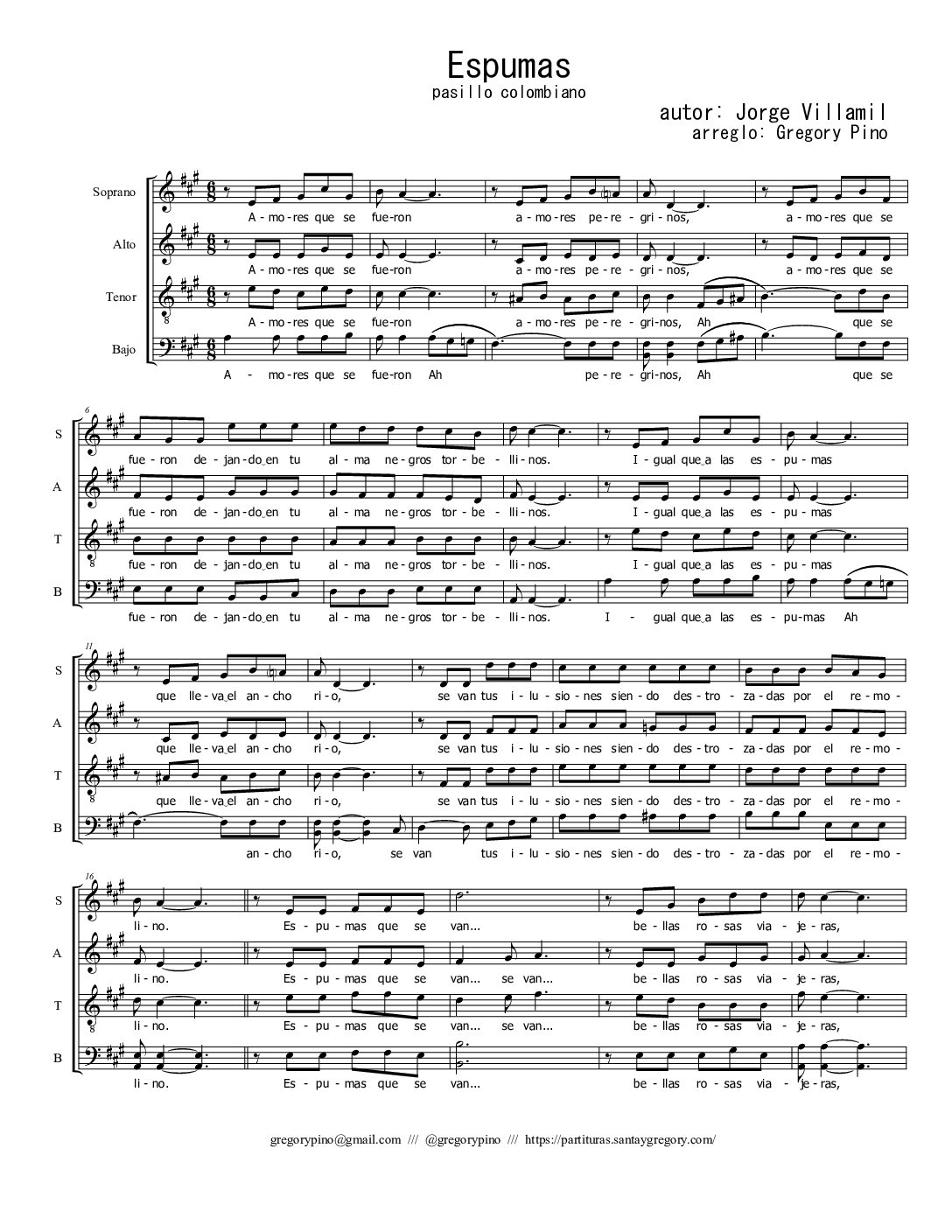 Espumas, Jorge Villamil - arreglo coral