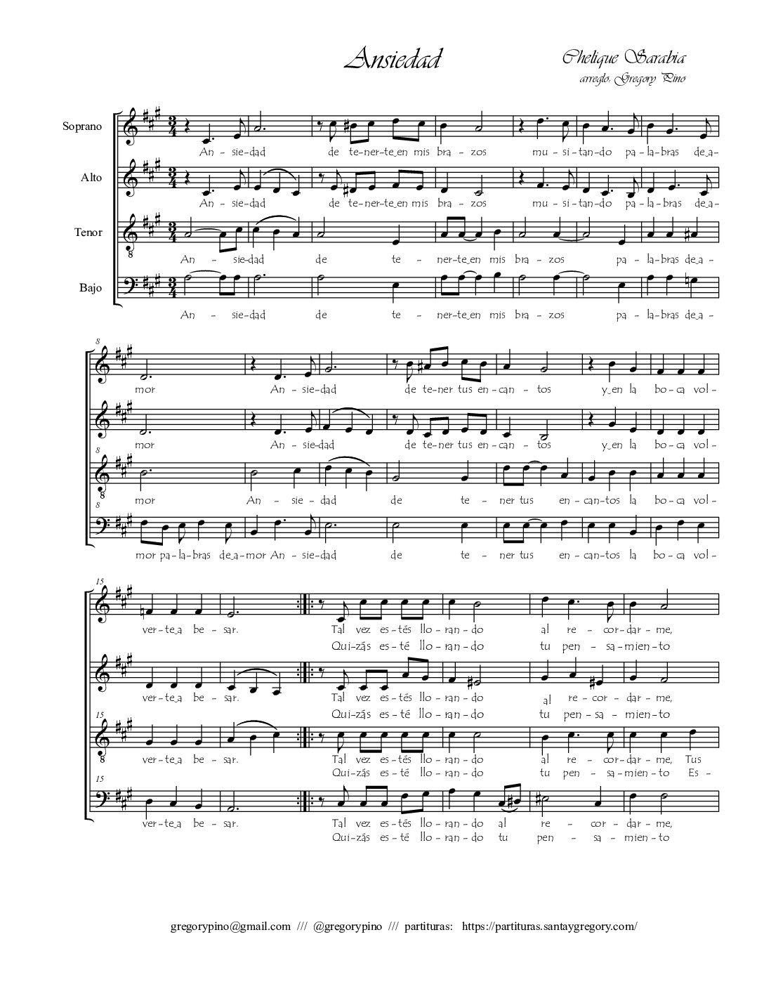 Ansiedad, Chelique Sarabia - SATB