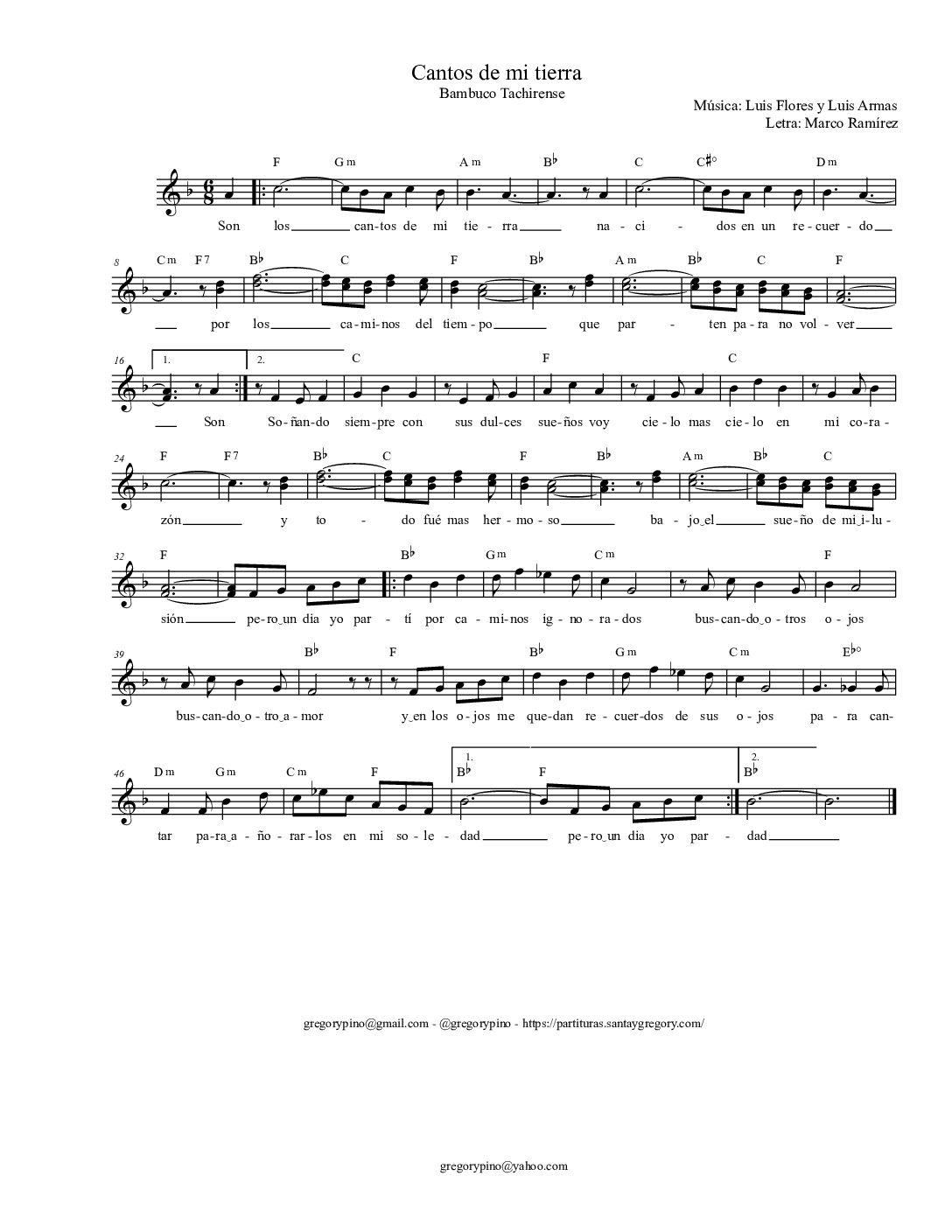 Cantos de mi tierra, bambuco tachirense, melodía