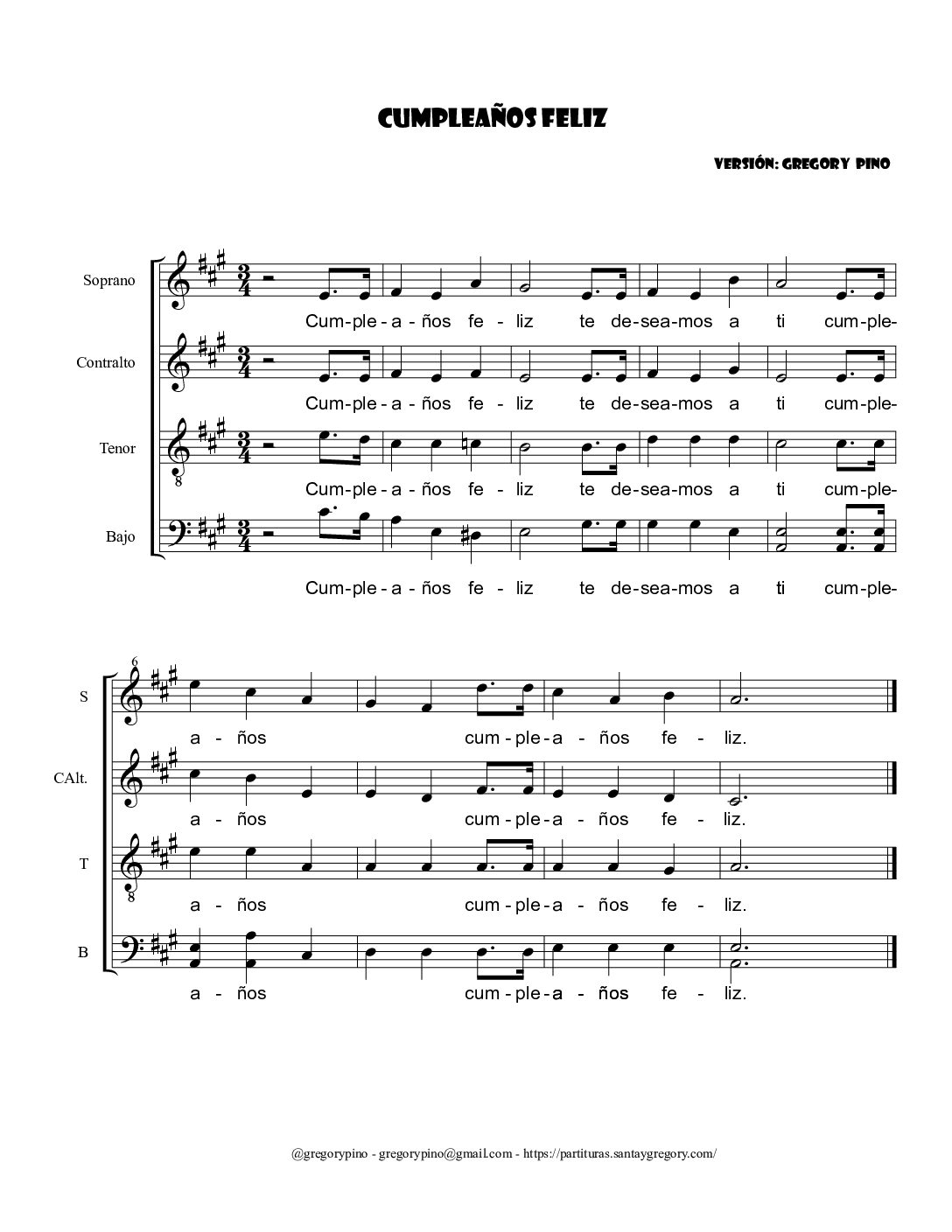 Cumpleaños, SATB