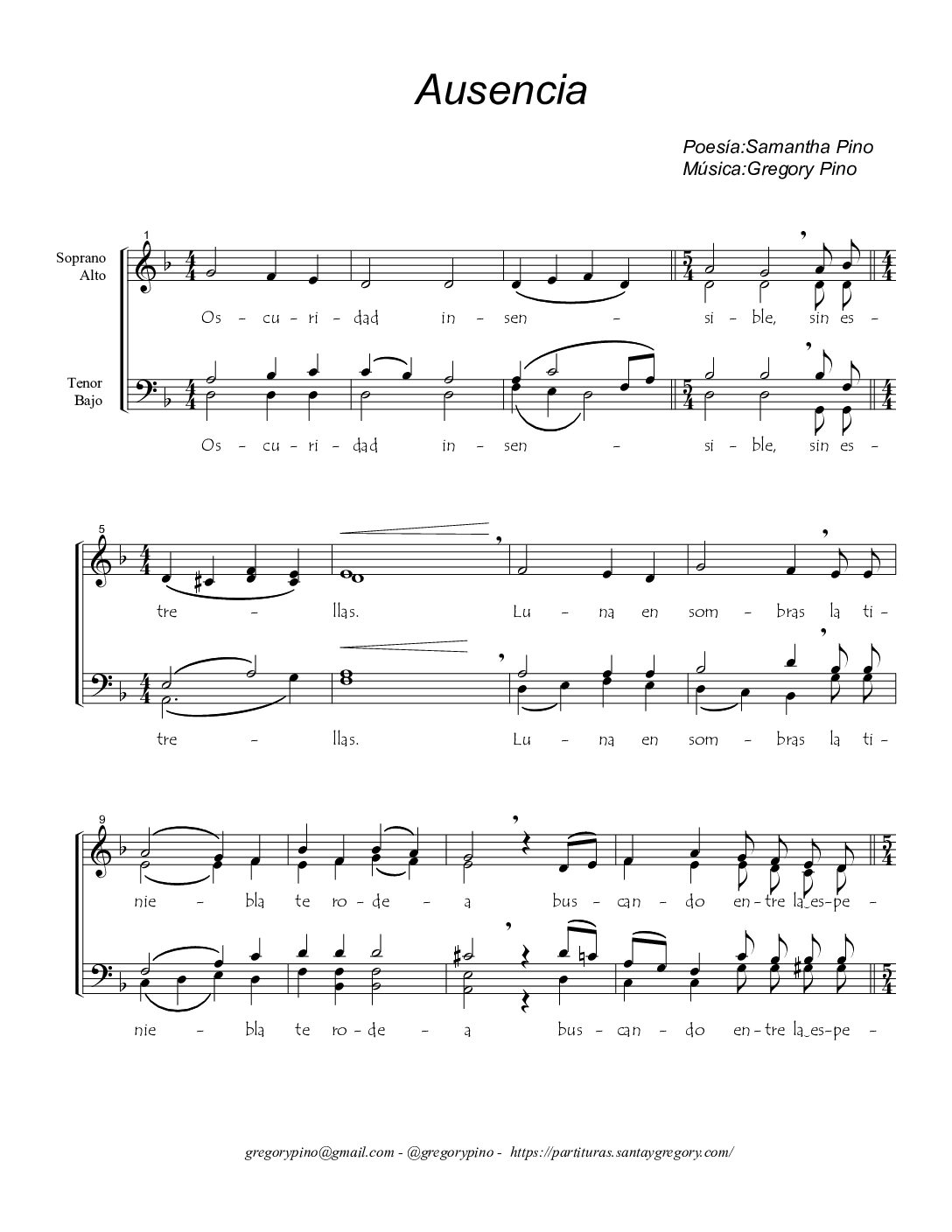 Ausencia, canción coral, voces mixtas