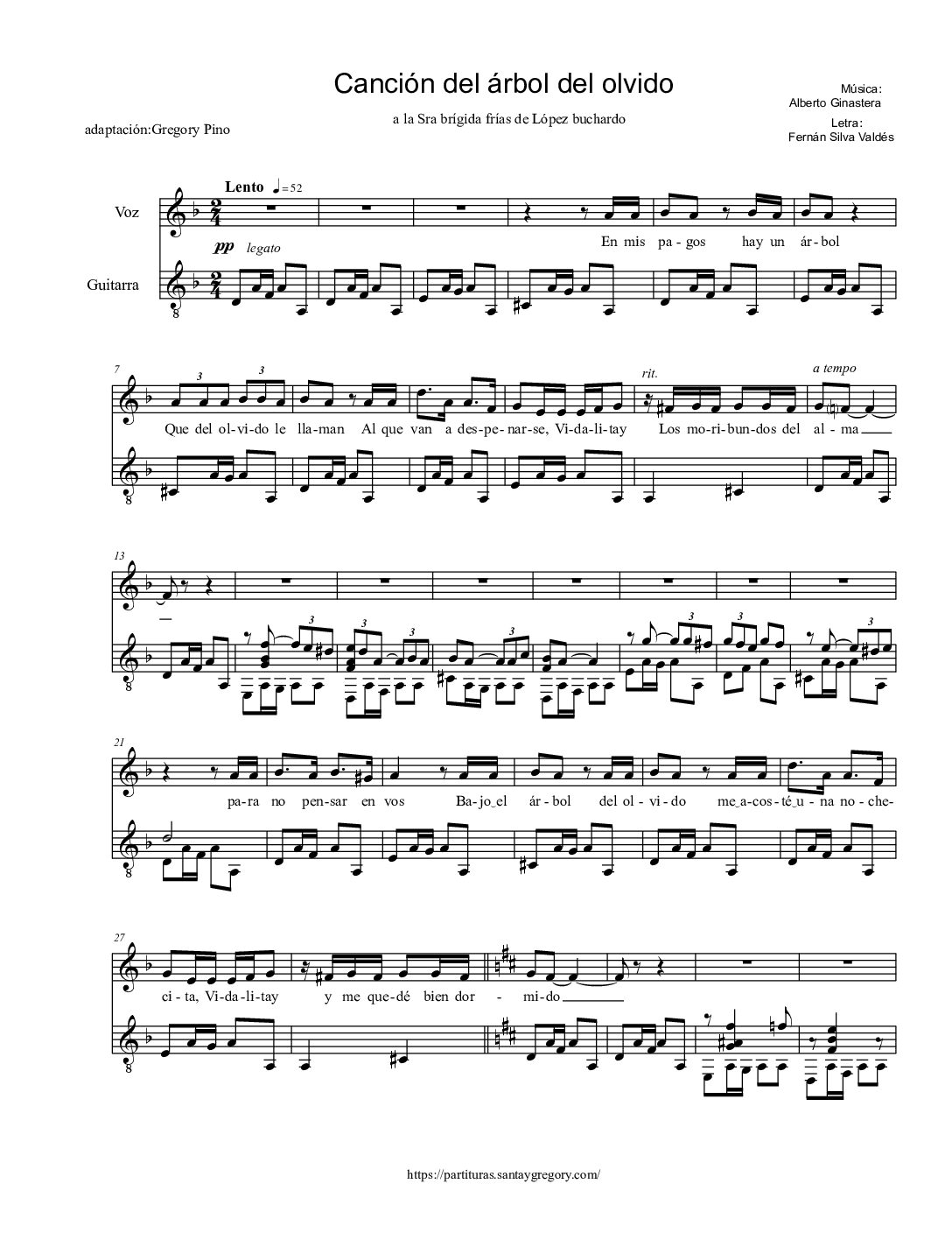 Cacnción del Árbol del olvido, A. Ginastera - guitarra y voz