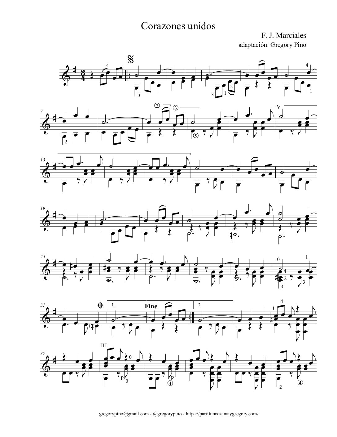 Corazones unidos, F. J. Marciales, para guitarra