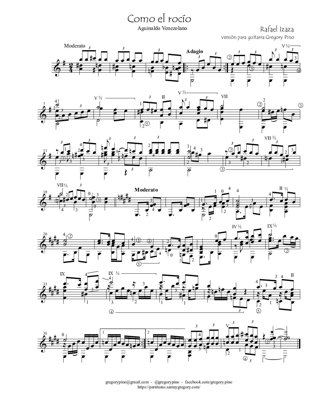 Como el rocío, R. Izaza, para guitarra