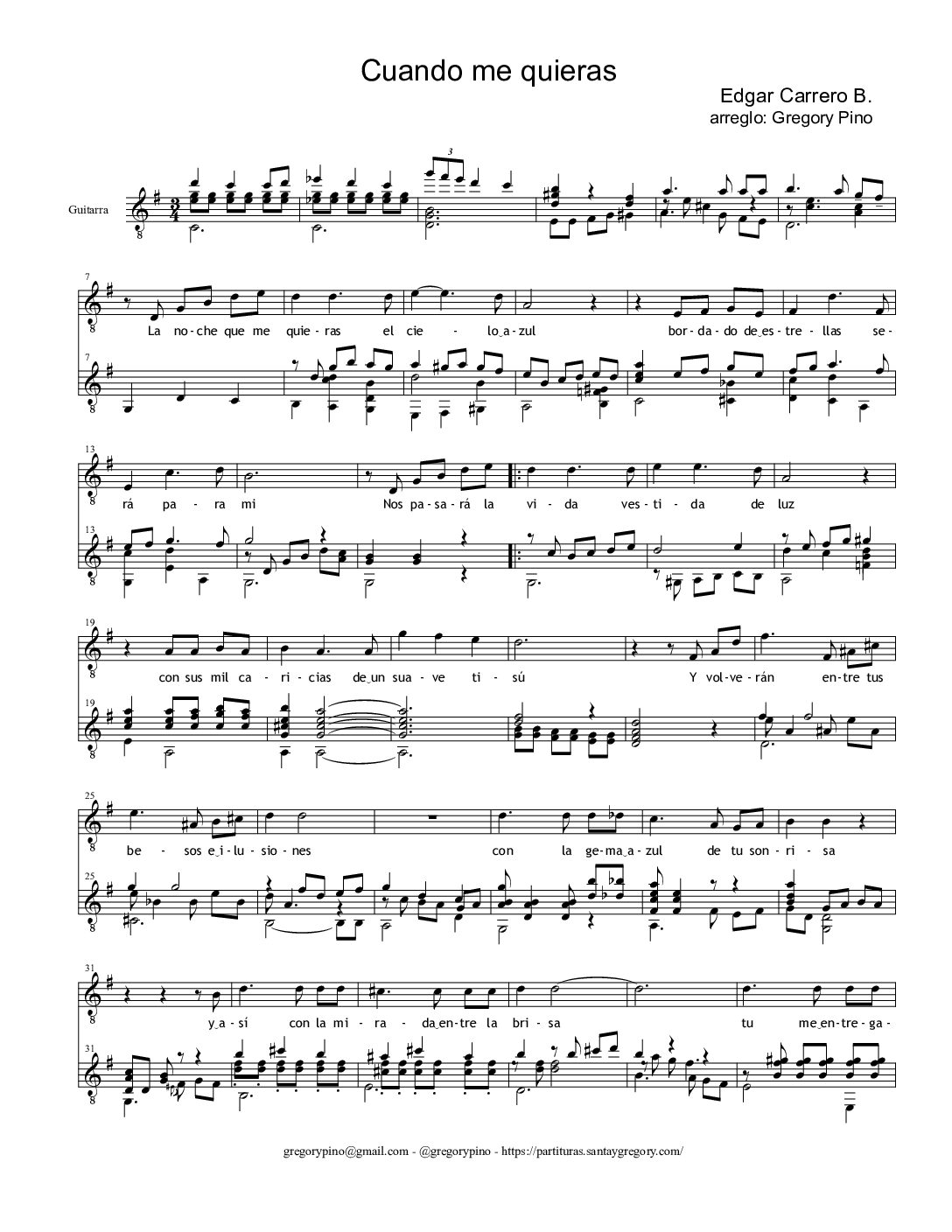 Cuando me quieras, E. Carrero B. - para guitarra y voz