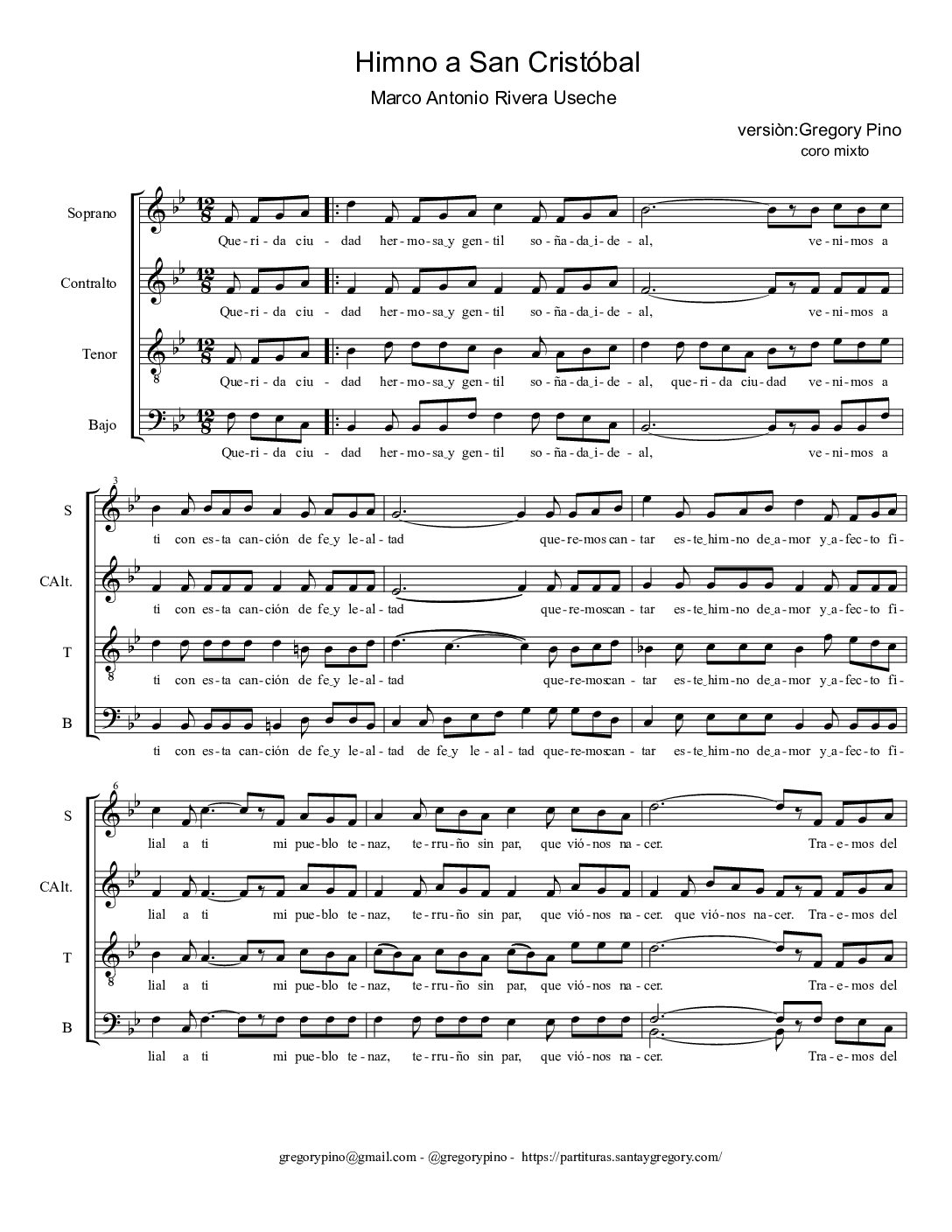 Himno a San Cristóbal, Marco A. Rivera U. - coro mixto SATB