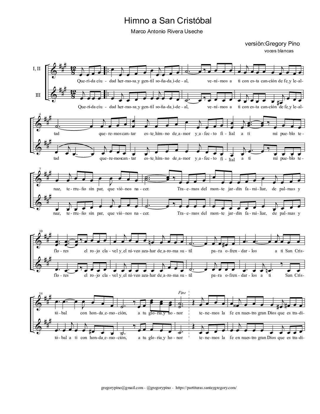 Himno a San Cristóbal, Marco A. Rivera U. - voces blancas