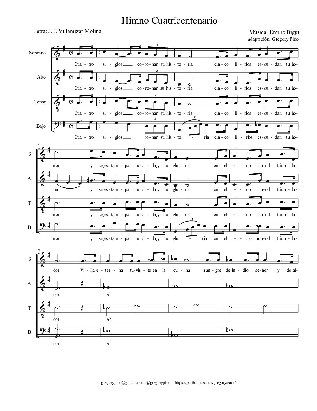 Himno cuatricentenario - Emilio Bigi - para voces mixtas SATB