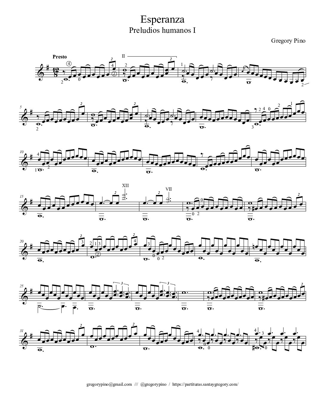 Esperanza, para guitarra