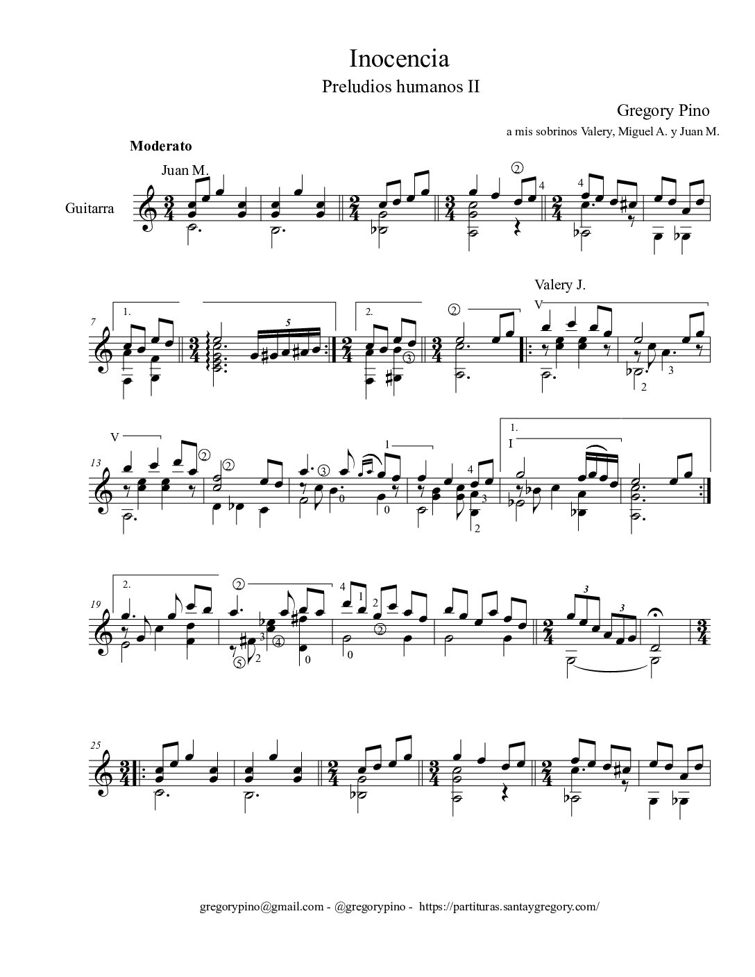 Inocencia, para guitarra