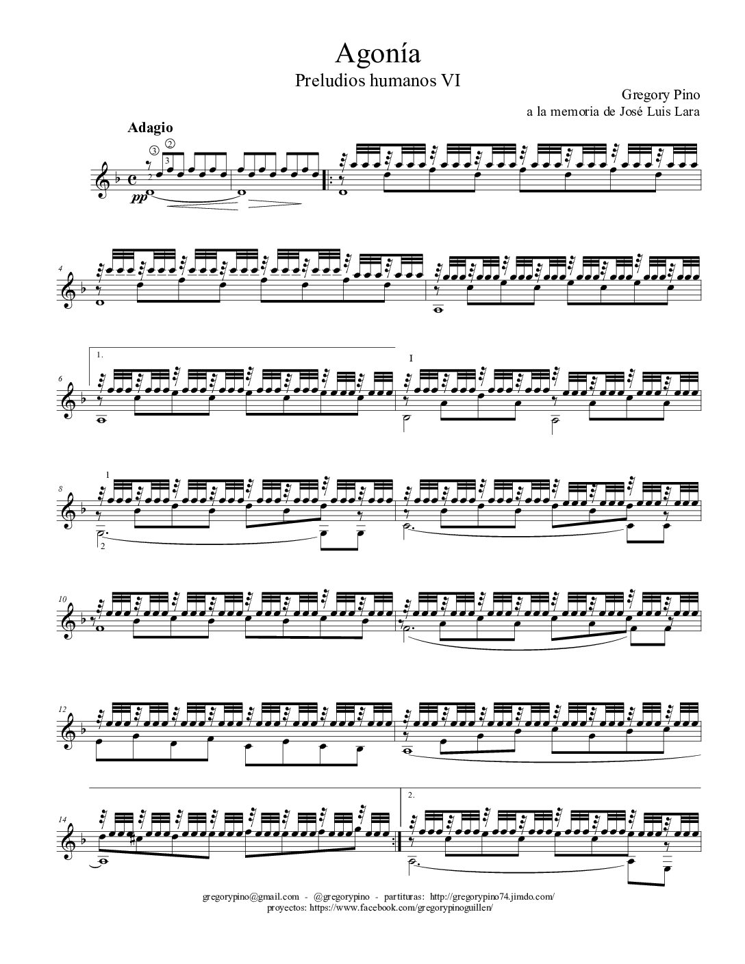 Agonía, para guitarra