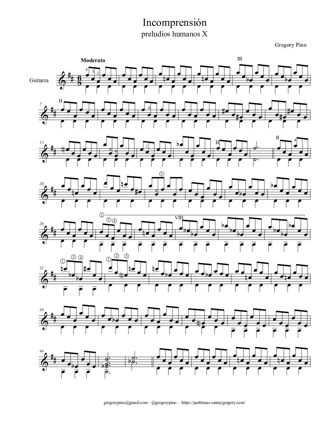 Incomprensión, para guitarra