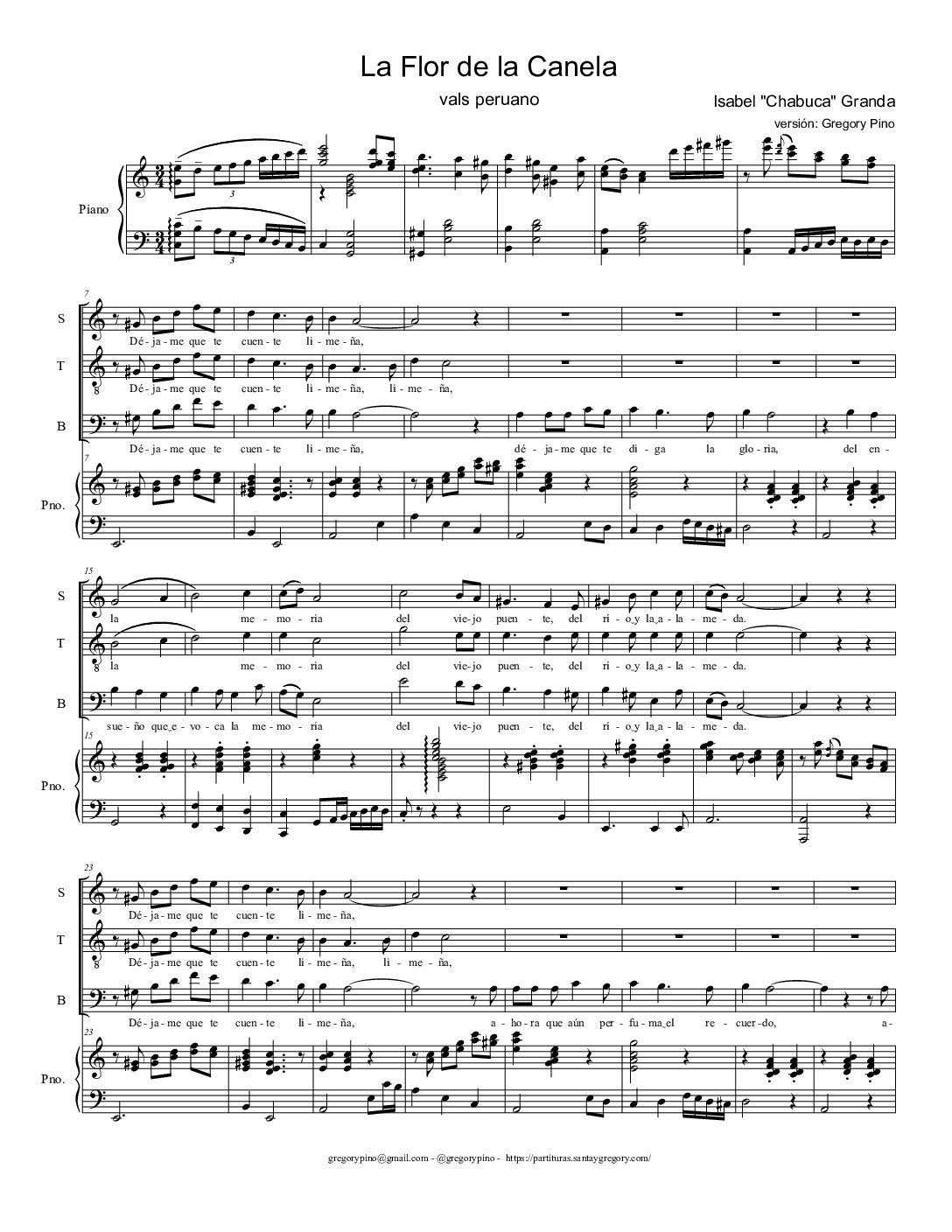 La flor de la canela - Chabuca Granda - para 3 voces y piano