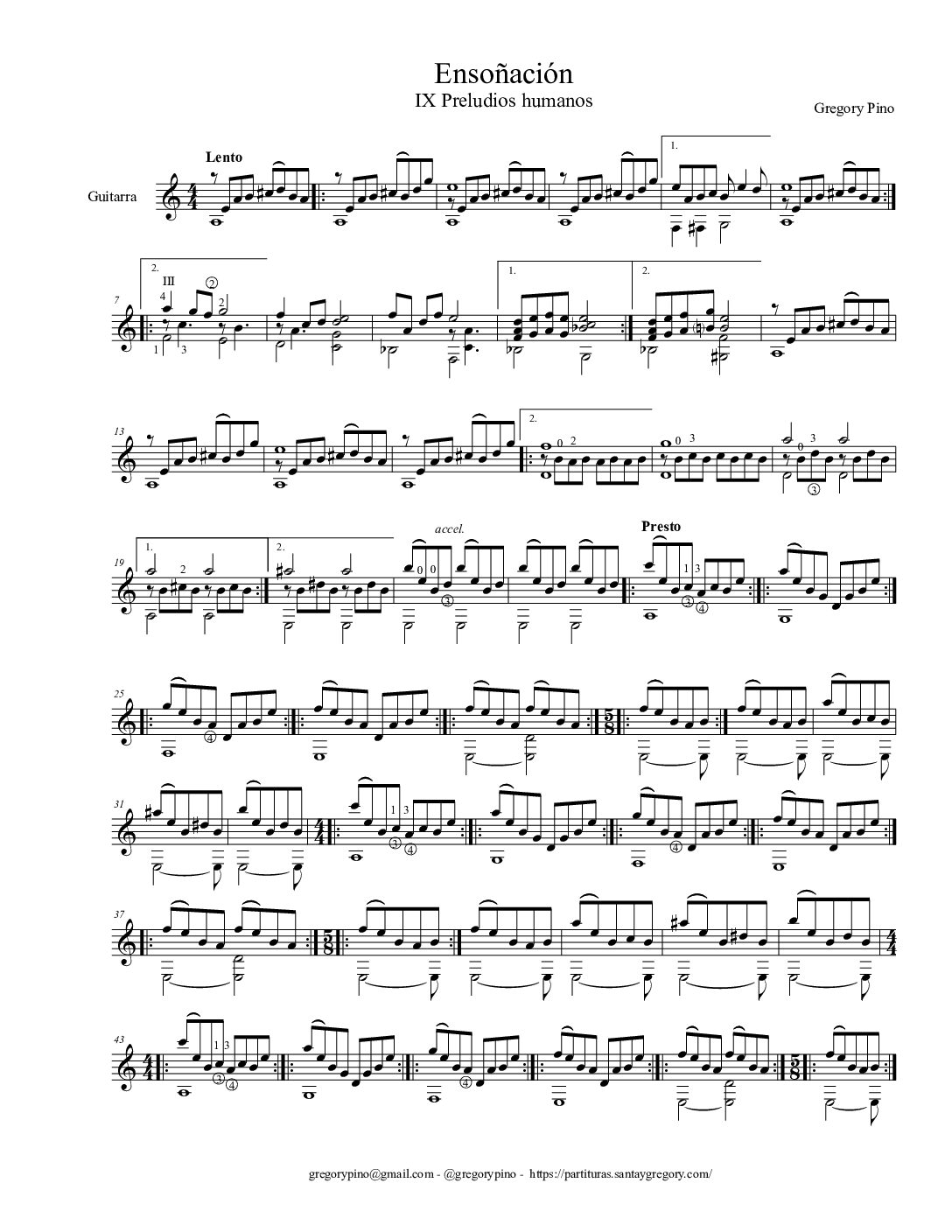 Ensoñación, para guitarra