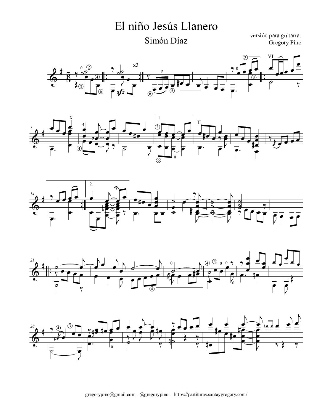 El niño Jesús llanero, Simón Diaz - para guitarra