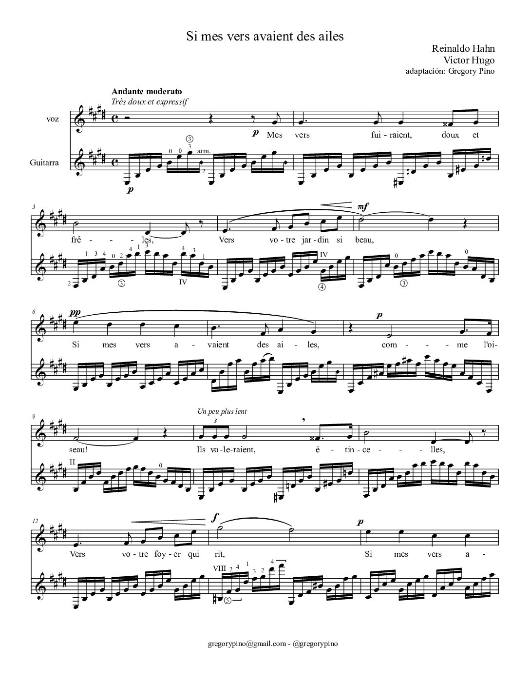 Si mes vers avaient des ailes - Reynaldo Hahn, guitarra y voz