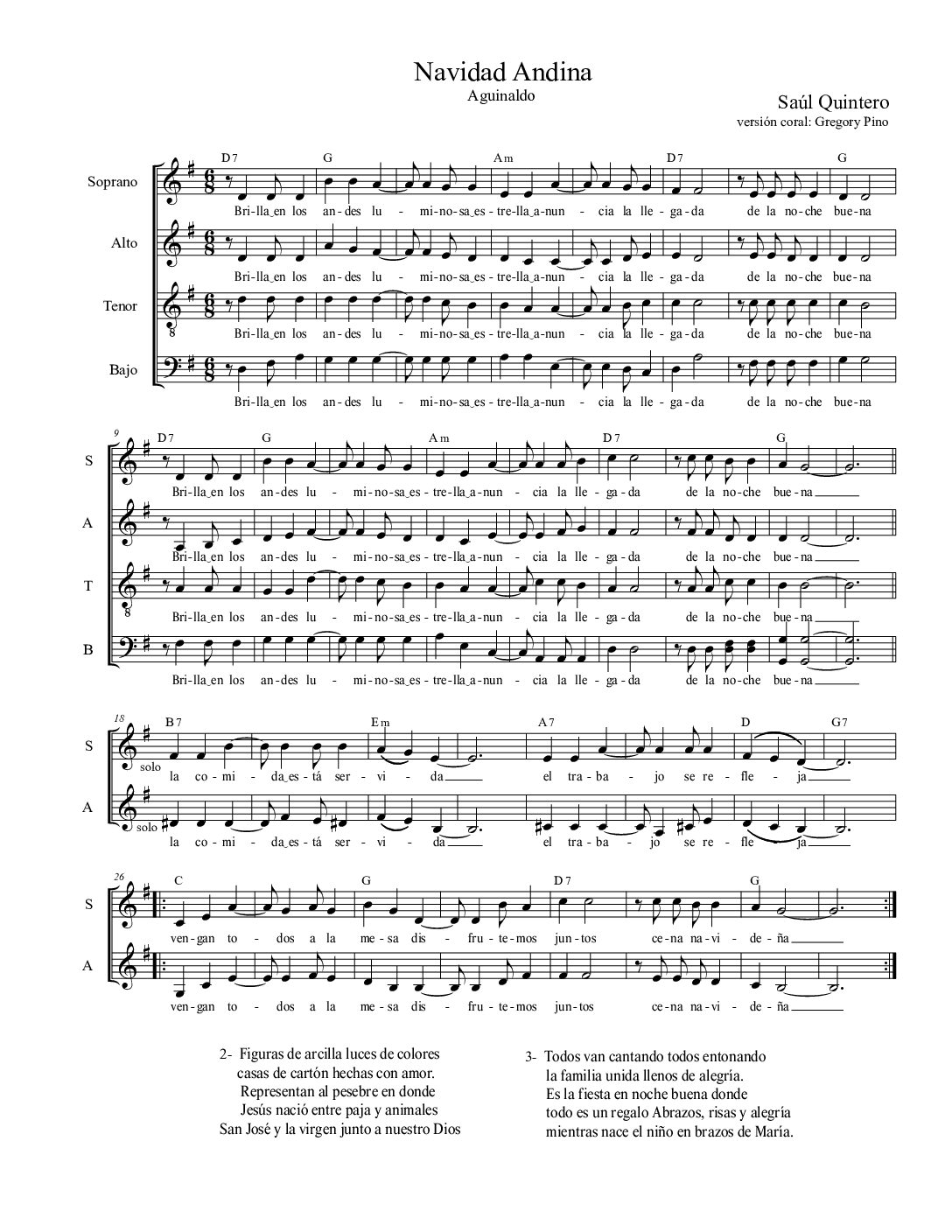 Navidad andina, saúl quintero - Coro SATB