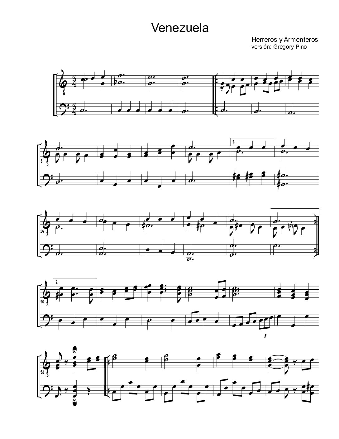 Venezuela, piano sencillo