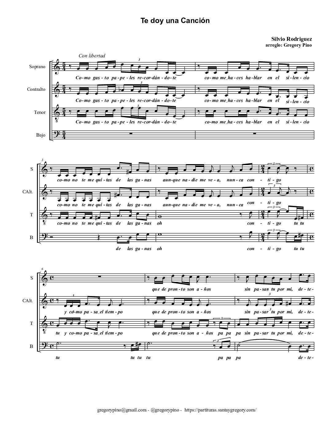 Te doy una canción, Silvio Rodriguez, para SATB y solista