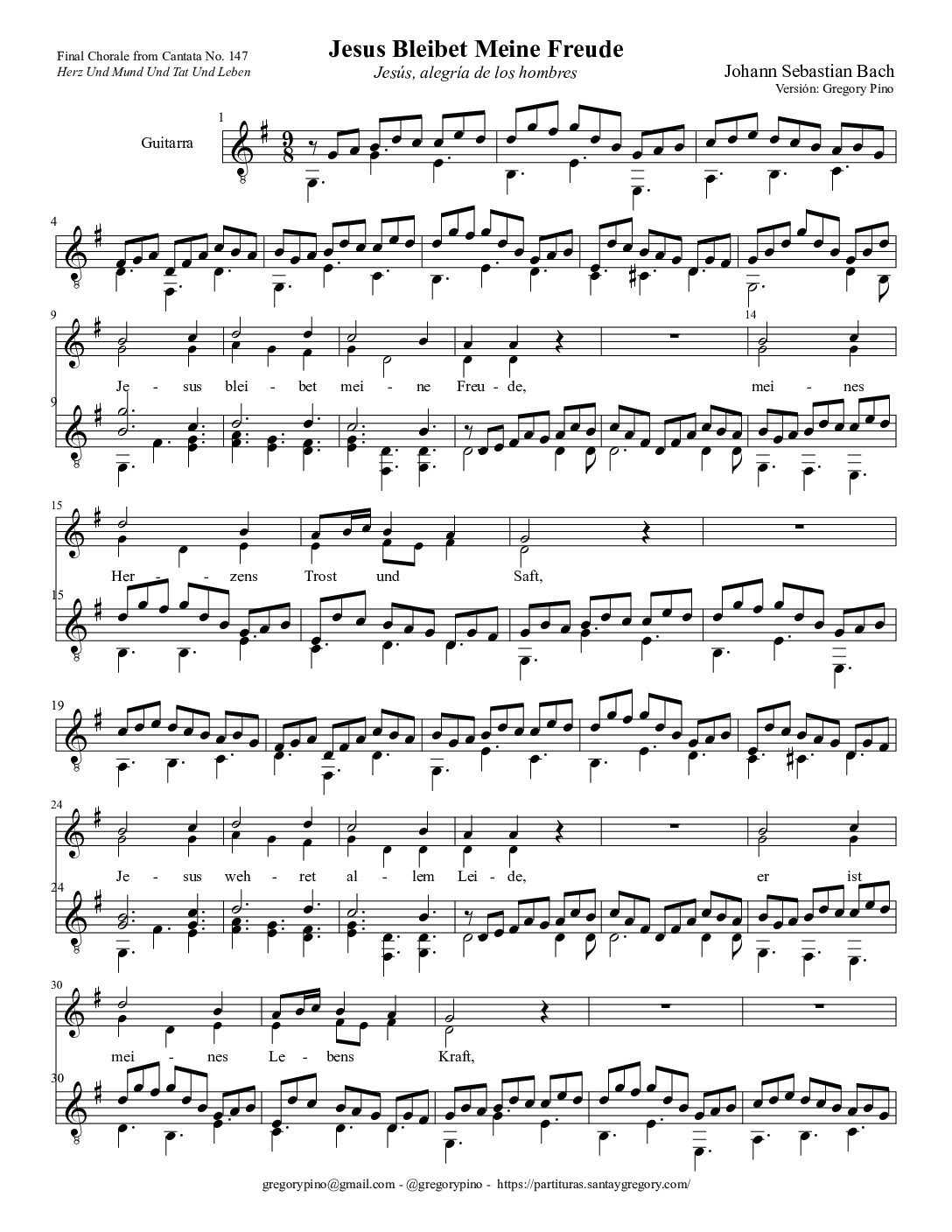 Jesus bleibet meine Freude - guitarra y voz