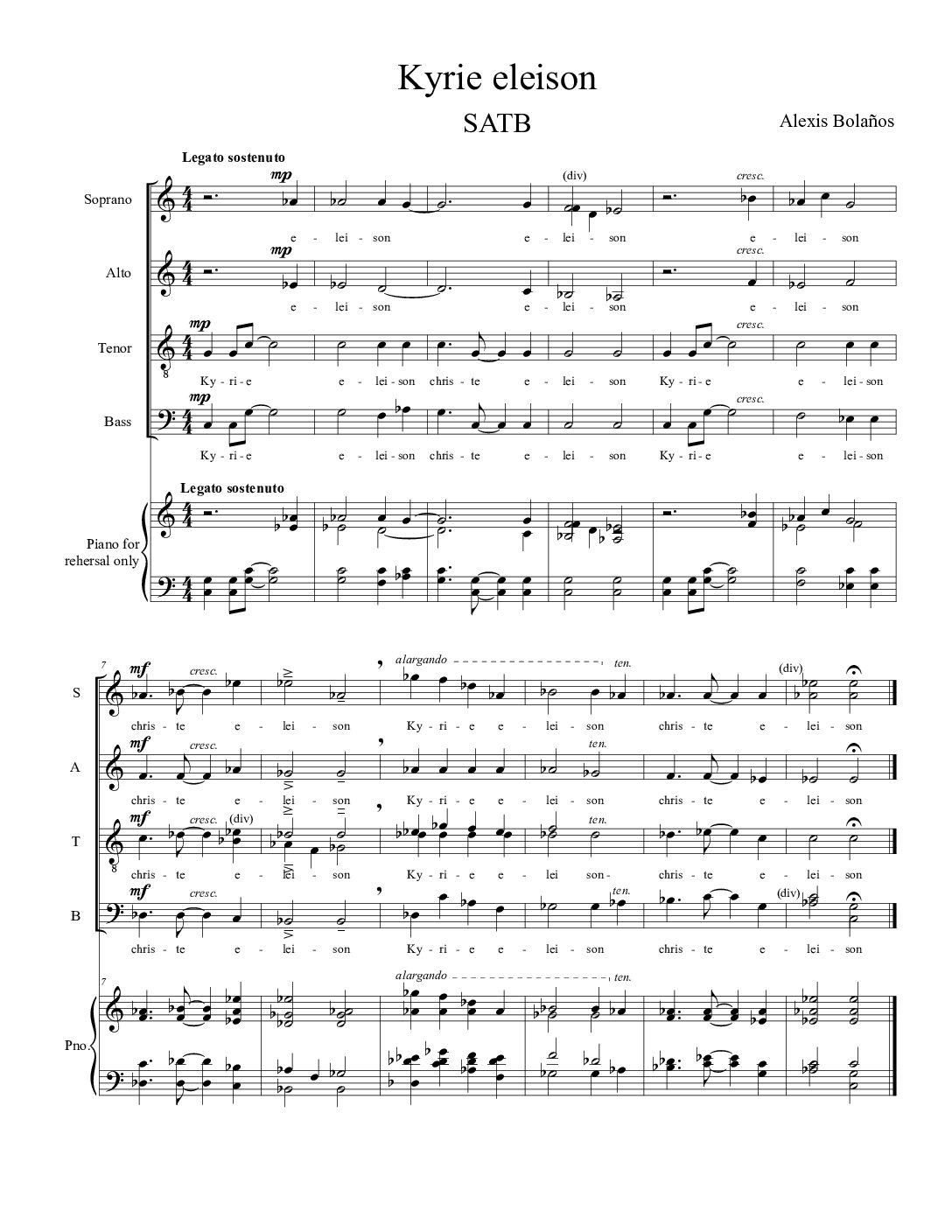 Kyrie eleison - SATB - Alexis Bolaños