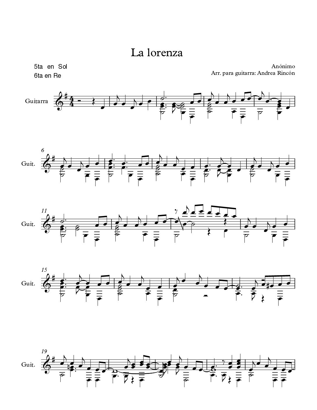 La Lorenza - arreglo para guitarra