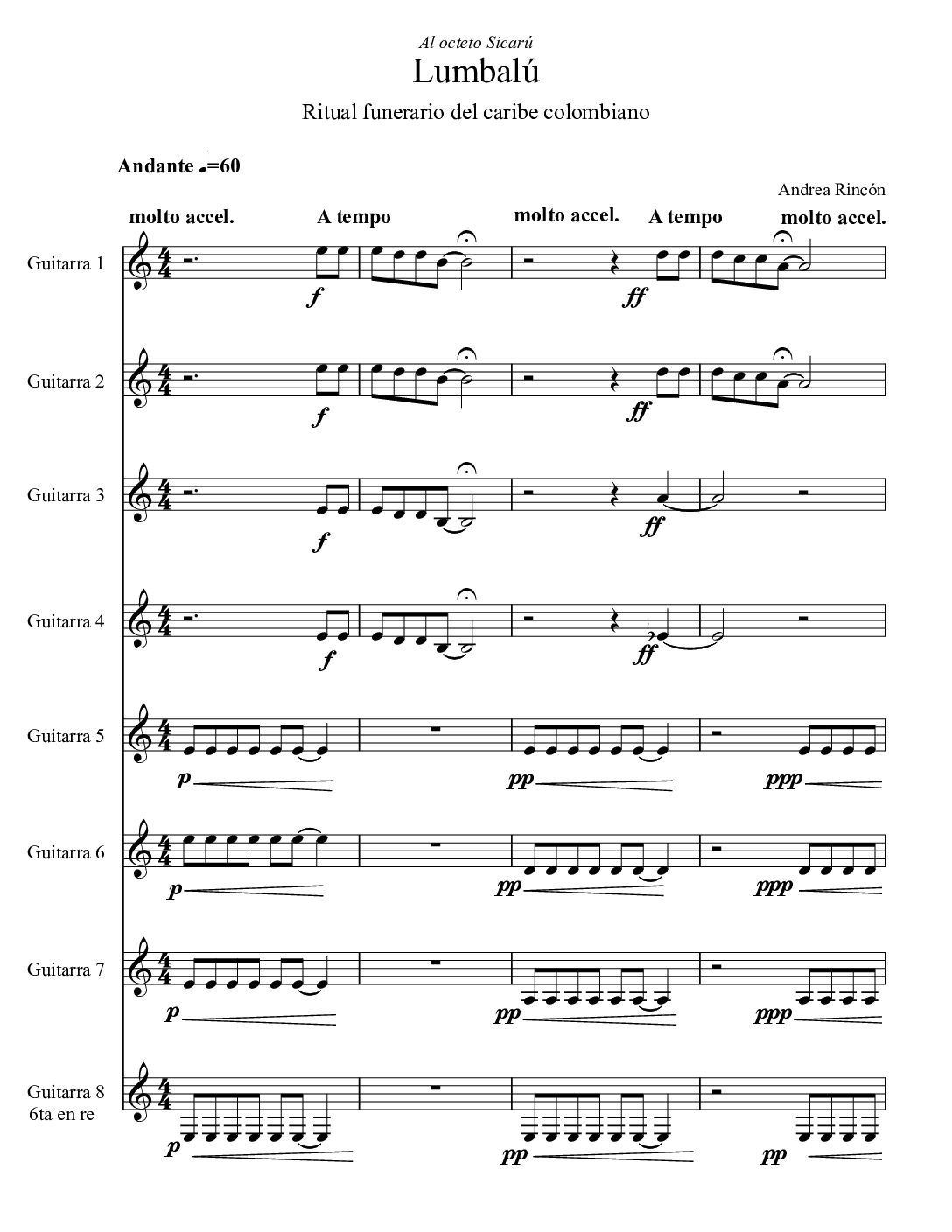Lumbalú - Andrea rincón - para 8 guitarras