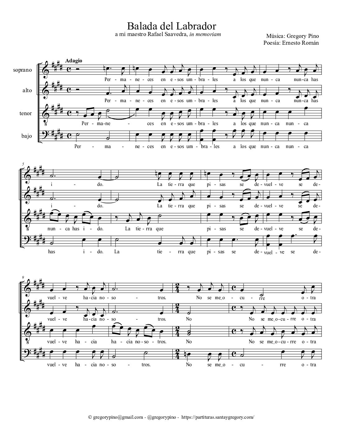 Balada del Labrador - SATB - Gregory Pino