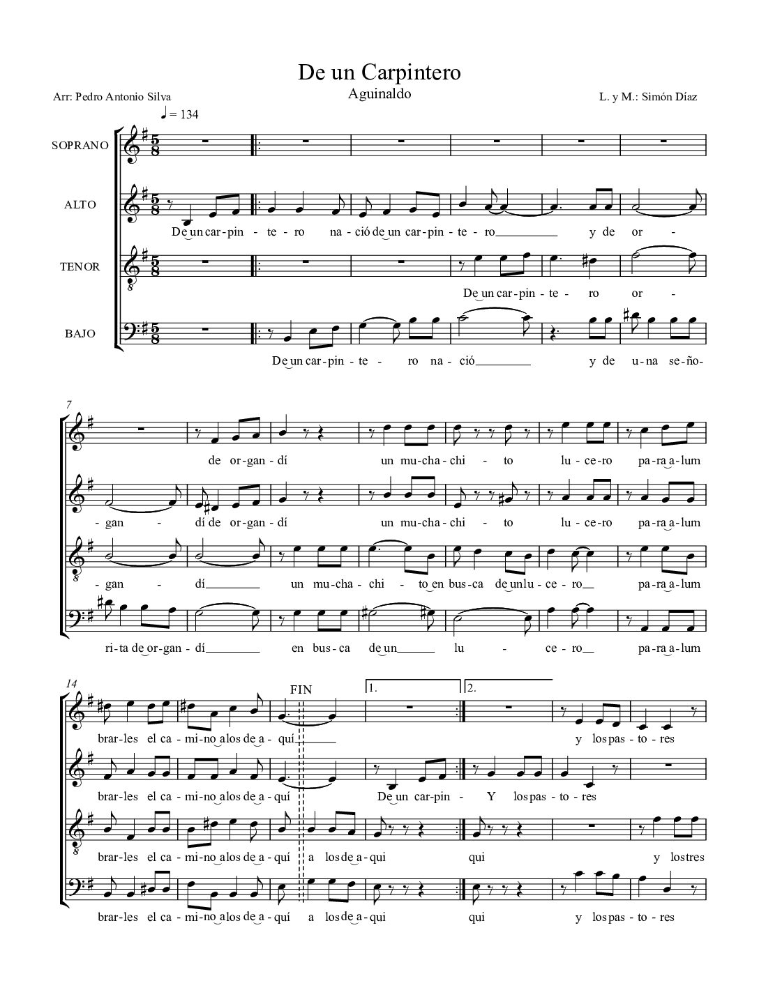 De un carpintero - aguinaldo - SATB - Simón Díaz